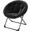 RBFGYIOP Sedia Saucer pieghevole e imbottita per camera da letto - Poltrona lounge in pelliccia sintetica - Struttura in metallo resistente - Comfort per adulti, ragazzi e bambini - Colore: Nero con