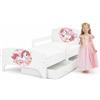 BAYAGU Letto Bambini 140x70 cm con Materasso e Cassetto, Unicorno Dolce | Materasso in schiuma, rete con tubi in metallo, cassetto tessile, sponde laterali, pannello truciolare