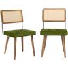 RBFGYIOP Set di 2 sedie da pranzo in rattan naturale - Stile moderno - Schienale alto intrecciato - Gambe in legno massello - Seduta imbottita in velluto verde - Ideali per cucina, sala da pranzo o