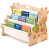Yimomoyi Libreria a Doppia Faccia per Bambini in Legno, a 2 Ripiani | Libreria in Legno di Pino a Tema Giraffa, Libreria con Tasche in Tela e Maniglia per Cameretta, Asilo e Scuola Materna