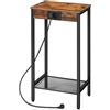HOOBRO Tavolino Alto con Stazione di Ricarica, Tavolino da Divano Stretto con Porta USB e Prese di Corrente, Comodino Tavolini per Piccolo Spazio, Marrone Vintage e Nero EBF08CDH01