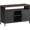 YITAHOME Armadietto in metallo, credenza, con ante simmetriche, chiusura magnetica, ripiani regolabili, telaio in acciaio, 108 x 40 x 75 cm, custodia nera + piano di lavoro in noce