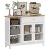 HOMCOM Credenza per soggiorno 100x35x80,3 cm Bianco | Ante in vetro temperato rigato, cassetto, 3 scomparti aperti, ripiani regolabili, buffet per sala da pranzo e soggiorno