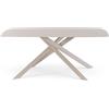 KONTE.DESIGN Tavolo SAINT FLORENT, Ceramica Travertino, 180x90x76 | Piano in ceramica, gambe incrociate in metallo beige, tavolo fisso, piano effetto travertino, stile moderno