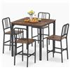 COSTWAY Set da Pranzo per 4 Persone Moderno, Marrone | Set Cucina Bar 5 Pezzi con Superficie in Finto Marmo, Tavolo Quadrato in Legno e 4 Sgabelli Alti per Angolo Colazione