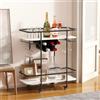 DAWNYIELD Carrello Bar a 2 Ripiani Mobile con Ruote, Nero | Carrello di Servizio Portabevande con Portavini e Portabicchieri, Carrello Portaliquori Moderno, per Cucina, Salotto e Feste