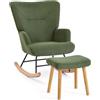 Goeurvant Poltrona a dondolo con pouf, braccioli e schienale alto, verde | Sedia a dondolo silenziosa ed ergonomica per lettura, allattamento e relax, per soggiorno, camera da letto e piccoli spazi
