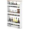 GYMAX Carrelli Portaoggetti a 4 Ripiani, Carrello con Ruote Salvaspazio con Maniglia, Carrello a Scaffale Slim Stretto in Legno per Cucina, Bagno, Lavanderia, 47,5 x 13 x 80,5 cm (Bianco+ Naturale)