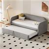 Mielvu Letto imbottito, divano letto estensibile, 90/180 x 190 cm, con strisce verticali, con rete a doghe, letto multifunzione, tessuto di lino comodo e traspirante, grigio chiaro (materasso non incluso)