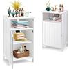 GOPLUS Armadietto Bagno da Terra, Mobile con Ripiano Regolabile, Portaoggetti Multiuso e Salvaspazio, in Legno, Verniciato in Bianco, Portata Totale di 50 kg, 40x30x70 cm