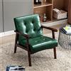 HomeMiYN Retro Sedia per Soggiorno Poltrona in Pelle PU e Legno, Seduta e Schienale Imbottiti con Design Trapuntato, Poltronica per Salotto Studio Sala Riunioni e Ufficio (Verde)
