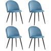 DEYARNA HOME Set di 4 Sedie da Pranzo in Velluto, Sedia da Cucina Moderna Imbottita con Piedini in Metallo Nero, Sedie del Medio Secolo per Sala da Pranzo, Cucina, Soggiorno (Blu/Nero Piedi)