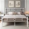 FEONASE Letto in metallo da 140 x 200 cm, letto da 140 x 200 cm, con testiera e pediera, struttura in metallo massiccio, cassettiera sottoletto, facile da montare, bianco