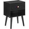 VASAGLE Comodino, Tavolino con Cassetto e Scomparto Aperto Portaoggetti, Gambe in Legno, Tavolino per Soggiorno, Camera da Letto, Divano, Nero Ebano LET655B56