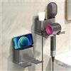 Generic 1 organizer da bagno multifunzionale a parete con supporto per smartphone, asciugacapelli, pettini, rasoio, cosmetici, mensola in plastica grigia, senza trapano, salvaspazio, regalo per la casa
