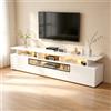 VILUXE Mobile TV lungo 180 cm, mobile TV basso con LED e frontale lucido, scaffale TV con 2 armadi, 1 cassetto e 10 ripiani, per soggiorno, bianco