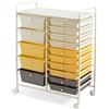 GYMAX Carrello Portaoggetti con 15 Cassetti Staccabilea, Carrellino Salvaspazio con Ruote, per Uffici, Parrucchieri, Studio, Soggiorno, 62,5 x 37 x 87 cm (GIALLO)