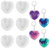 Bruislard 6 stampi in silicone a forma di cuore, in resina epossidica, con 6 portachiavi in cristallo di alta qualità, con fori, per fai da te, collane e ciondoli