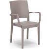 REDÒKASA Sedia con braccioli in polipropilene FLORA, MADE IN ITALY, impilabile, resistente ai raggi UV, design moderno, ideale per interno ed esterno (1, Tortora - Con Braccioli)
