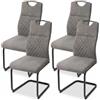 JIEXI Set di 4 sedie da pranzo a sbalzo, ergonomiche, in tessuto grigio, rivestite con gambe in metallo, per cucina, sala da pranzo, casa