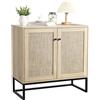 RBFGYIOP Ampio spazio contenitivo - Mobile credenza buffet d'ingresso in rattan con 2 ante, stile rustico, per soggiorno, sala da pranzo, cucina o camera da letto, finitura rovere chiaro+nero