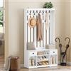 YITAHOME Appendiabiti, Appendiabiti da Terra con Scarpiera, Mobile Ingresso con 9 Ganci e Panca Contenitore, Mobili da Ingresso per Corridoio, 2 Cassetto in tessuto, 100x35x180 cm, Bianco