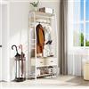 YITAHOME Appendiabiti, Attaccapanni da Ingresso 6 in 1 con 2 Cassetti, Porta Abiti da Terra con Vano Portascarpe, Asta Appendiabiti in legno e Metallo, per Soggiorno Ingresso, Bianco e rovere