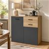 PREMTURE Credenza nero-legno 90 cm - Mobile da cucina con 2 ante, 2 cassetti e 5 scomparti - Cassettiera in stile moderno per cucina, soggiorno e sala da pranzo, 90 × 85 × 45 cm