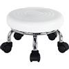 WKWKER moderno sedile a rullo in pelle PU sgabello rotondo basso rotolante piccolo sgabello girevole con ruote girevoli universali per home office garage shop fitness sport, H: 21,3 cm (bianco)