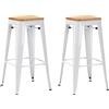 Duhome Sgabello Bar Industriale Esterno, Set di Sgabelli Bar Alto in Metallo, Impilabile Sgabelli da Pranzo, Scandinavian Sgabello Alta per Cucina, Pranzo, Pub, Moderni (Bianco +Legno, 76cm-2PCS)