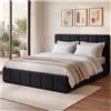 tectake® Letto Matrimoniale Imbottito 180x200 cm, Letto e Rete a Doghe, Struttura in Legno e Acciaio, Portata 250 kg, Piedini in Plastica, Materasso Matrimoniale non incluso - Effetto Velluto Nero