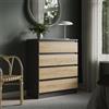 Home Collective Cassettiera larga 76 cm con 4 cassetti - legno rovere artigianale antracite - cassettiera stretta - madia alta - camera/soggiorno/corridoio/ufficio - larghezza 76 cm