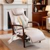 EMIAH Poltrona con Supporto Lombare Funzione Allungamento,Pelle Vera, Beige | Poltrona Relax con Braccioli in Legno, Poltrona Reclinabile Elettrica con Reclinazione e Poggiapiedi, Poggiatesta Regolabile