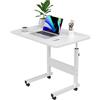 PIPIPOXER Tavolo Rotante per Divano Letto, 60x40cm Scrivania per Laptop, Tavolino da Laptop Scrivania Mobile Regolabile in Altezza 62-85cm per PC per Tablet Cellulare, Tavolino Portatile con Ruote, Bianco