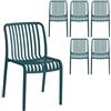 shopbest.it Set 6 Sedie a Doghe Impilabili in 100% Polipropilene Anti-UV, per Interno ed Esterno, Resistenti agli Agenti Atmosferici, Leggere, per Giardino, Terrazzo, Balcone e Locali Pubblici (Ottanio)