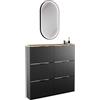 Planetmöbel 2 scarpiera sottile con specchio ovale con illuminazione (3 livelli di luce), scarpiera con 3 alette con 6 ripiani, set di guardaroba, 60 x 23 x 118 cm, nero