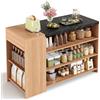 Kelodan Isola da cucina, bancone da bar/tavolo da pranzo, 5 livelli di spazio e cassetto nascosto, piano del tavolo ispessito, rovere e nero effetto marmo, 140 x 60 x 90 cm, nero + naturale