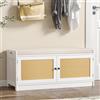 Skokliz Panca per Scarpe con Seduta, Panca con Seduta Cassettiera per Scarpe, Cassettiera con Ribalta per Scarpe in Rattan 101x40x46cm, Bianco