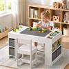 MAMIZO Tavolo per Bambini con 2 Sedie，Tavolo da Attività Multifunzionale | Tavolino Bambini con Lavagna, Mobili in Legno con Contenitori, Tavolo Disegno 3+ Anni, Ideale per Pittura/ Leggere, Bianco