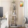 YITAHOME, Scaffale angolare a 5 ripiani, libreria angolare in stile industriale, moderna, autoportante, in legno, per soggiorno, corridoio, casa e ufficio, colore bianco puro