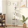 DWVO Libreria alta e stretta a 5 ripiani, scaffale industriale a scala, scaffali in legno e metallo sottile e sottile, scaffale moderno per soggiorno, corridoio, ufficio, Bianco Puro