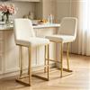 Relbiety Set di 2 Sgabelli da bar in Velluto Stile Industriale,Crema | Sgabelli Cucina con schienale,Piedi in metallo dorato,Per cucina o bancone da bar con altezza da 86 a 91 cm.