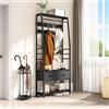 YITAHOME Appendiabiti, Attaccapanni da Ingresso 6 in 1 con 2 Cassetti, Porta Abiti da Terra con Vano Portascarpe, Asta Appendiabiti in legno e Metallo, per Soggiorno Ingresso, Nero
