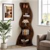 Tribesigns Scaffale Angolare Ondulato, Moderna Libreria a 5 Ripiani,Marrone | Scaffale in Legno Forma Curva, Espositore Unico per Piante per Soggiorno, Piccolo Spazio, Cameretta, Ufficio