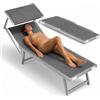 Avilia Lettino Prendisole da Giardino e Sdraio da Giardino con Parasole Girevole 360° - Alluminio, Texilene, 150 kg, Sdraio da Mare Pieghevole, Schienale 30-40°, L60xP186xA44/94 cm, Grigio