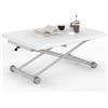 IDMarket - Tavolino allungabile sollevabile in tavolo da pranzo rettangolare ALTURA 100-160 cm piano bianco piede grigio cromato
