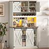Hzuaneri Credenza Cucina, Mobile Cucina Alta con presa elettrica e LED | Credenza Soggiorno, 2 porte barn scorrevoli, Contenitore vino, Stile rustico, 40x100x178cm, Bianco Rustico e Noce Medio