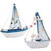 Dtoterul Nautica Legno Ornamenti 2 Pezzi Barca a Vela in Legno Modello con Rete da Pesca Ancora e Conchiglia Vela Legno Miniatura Decorazione a Tema Nautico per Ufficio Camera da Letto