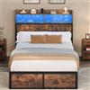 YITAHOME Telaio letto a LED con testiera, porte USB e uscite di ricarica, struttura in metallo con 2 ripiani, non richiesto materasso, marrone, 200 x 140 cm