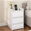 YITAHOME Comodino a 3 Cassetti con Alimentatore, Comodino con Stazione di Ricarica, 2 Porte e Prese USB, Tavolino Impermeabile per Soggiorno e Camera da Letto, 35 x 40 x 60 cm (Marmo Bianco)